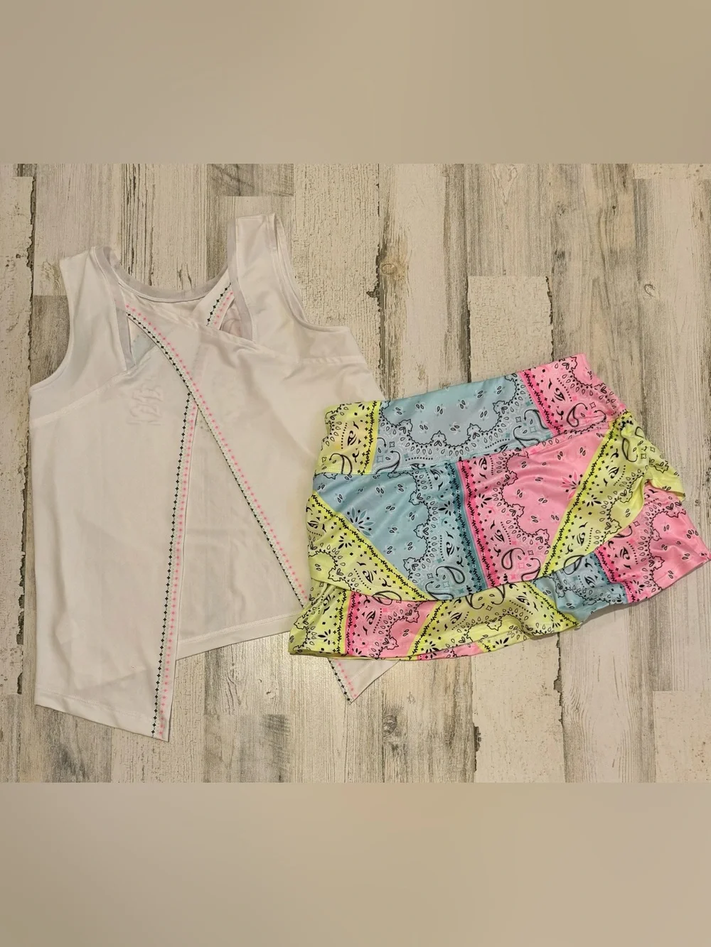 Kids Lucky in Love 2 pc. Bandana Halter Top Bright Pastel Skort Set L 1